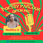 Image includes portrait of MelVee X and event info